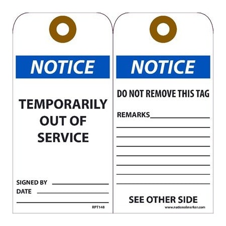 Nmc Notice Temporarily Out Of Service Tag, Pk25 RPT148G